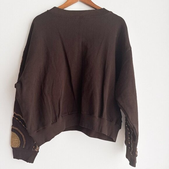 Ollari Brown Embroidered Beaded Sweatshirt 2X - Picture 5 of 10
